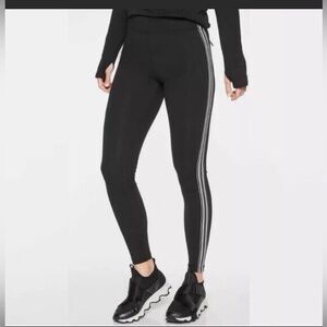 Athleta Track Tux Black Legging White Stripe Trim Zip Pocket Activewear Pants M